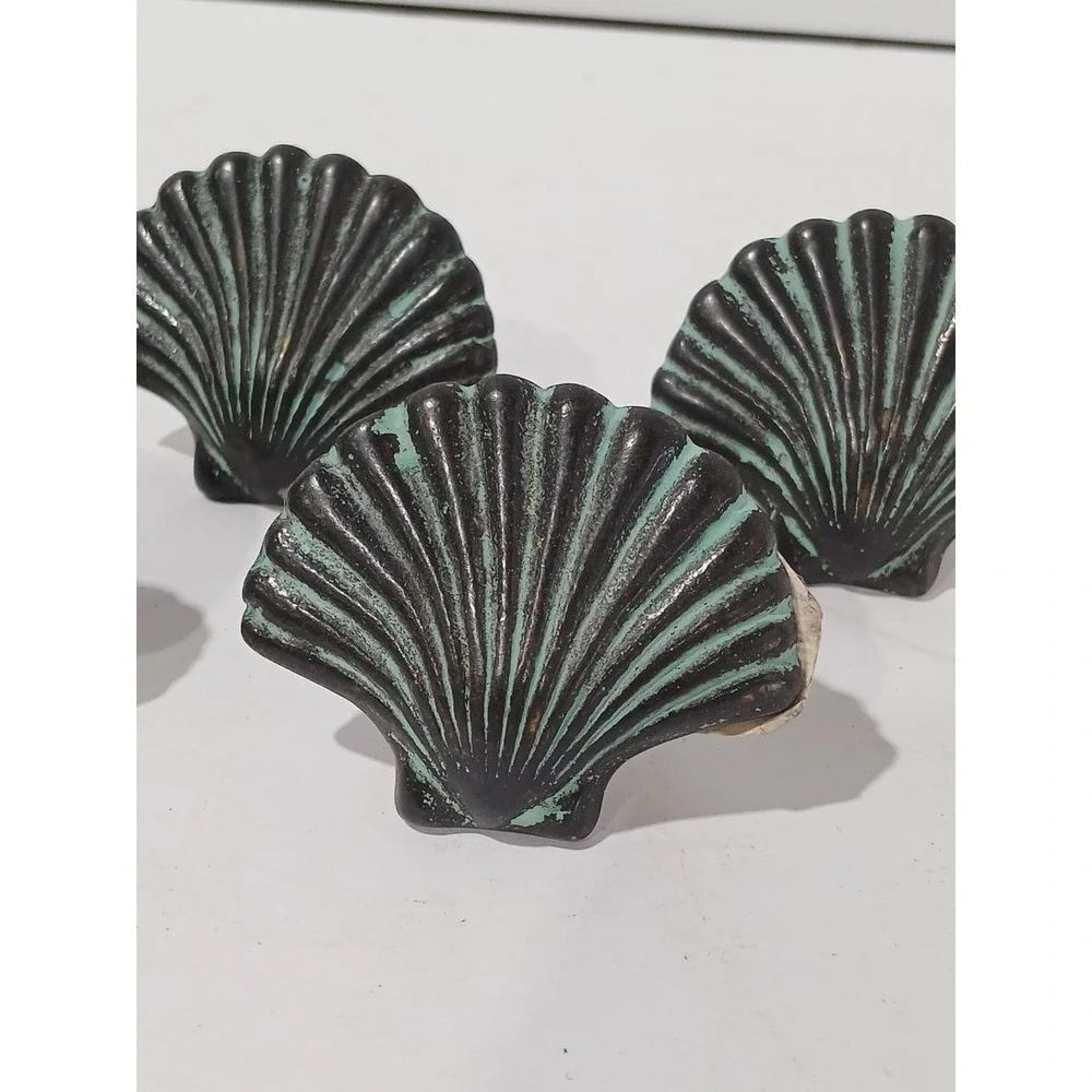 6 Seashell‎  rustic iron knobs pulls drawer door handles cabinet craft